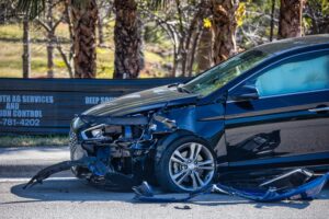 Damaged car after accident in Aurora.
