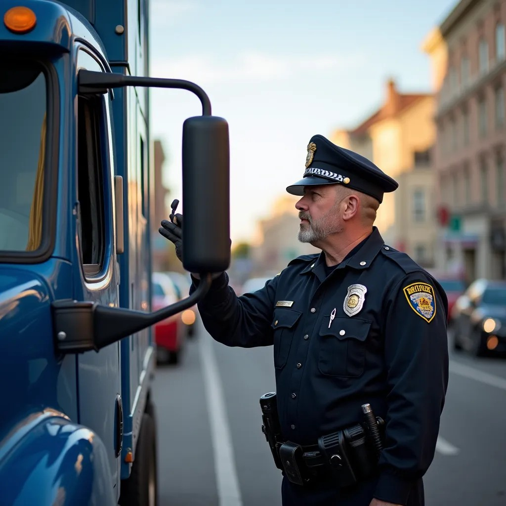 a police officer stops a truck driver in Colorado to administer a roadside breath test, to check for impairment