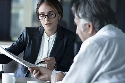 attorney talking to a man